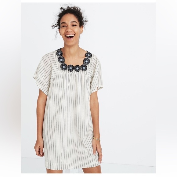 Madewell Embroidered Butterfly Dress in Stripe Dark Metal Size‎ XXS Retro 70s - Picture 1 of 11
